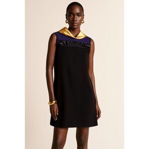 Marie Saint Pierre Ruffle Detail High Neck Shift Dress 2 NWOT